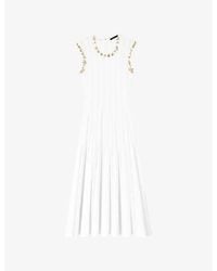 Maje - Sleeveless Charm-Embellished Stretch Cotton-Blend Midi Dress - Lyst