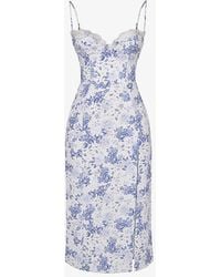 House Of Cb - Charlotte Floral-print Fitted-corset Stretch-woven Midi Dress - Lyst