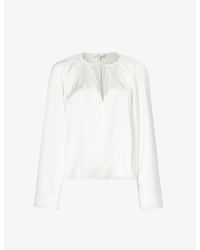 FRAME - V-neck Relaxed-fit Pleated Woven Blouse - Lyst