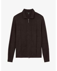 Reiss - Martindale Check-Textured Zip-Through Wool Cardigan - Lyst