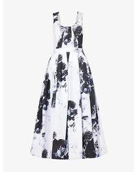 Alexander McQueen - Floral-print Sweetheart-neck Cotton Midi Dress - Lyst