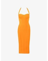 House Of Cb - The Sculpt Halter-Neck Bandage Stretch-Woven Midi Dress - Lyst