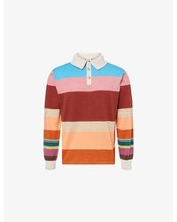 Paul Smith - Colour-Block Long-Sleeve Cotton And Linen-Blend Polo - Lyst