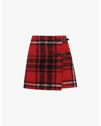 Polo Ralph Lauren - Buckle-embellished Checked Wool-blend Mini Skirt - Lyst