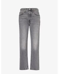 Levi's - 501 Cropped Straight-leg High-rise Stretch-denim Jeans - Lyst