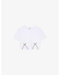 Sandro - Crystal-Embellished Cut-Out Cotton-Blend T-Shirt - Lyst