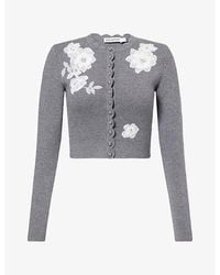Self-Portrait - Lace Flower Wool-Blend Cardigan - Lyst