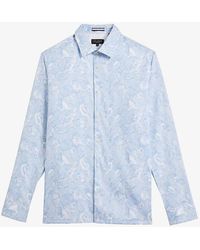 Ted Baker - Mullen Graphic-print Long-sleeved Stretch-cotton Shirt - Lyst