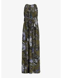 AllSaints - Kaya Batu Floral-print Cut-out Stretch-woven Maxi Dress - Lyst