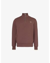 Fred Perry - Ringer Logo-embroidered Half-zip Cotton-jersey Sweatshirt - Lyst