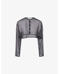 HYPHEN - Long-Sleeve Cropped Sheer Top - Lyst