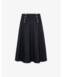 Reiss - Skylar Button-Embellished Denim Midi Skirt - Lyst