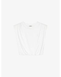 Sandro - Logo-embroidered Gathered-hem Cotton T-shirt - Lyst