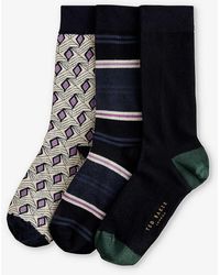 Ted Baker - Purpak Striped Pack Of Three Stretch-woven Socks - Lyst