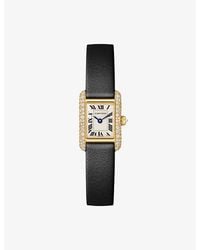 Cartier - Tank Louis Mini Model- Diamond And Leather Quartz Watch - Lyst