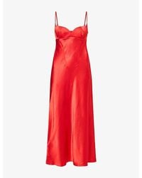 Anna October - Sculpted Bodice Satin Midi Dress - Lyst