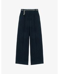 Maje - Wide-Leg Chain-Belt Tweed Trousers - Lyst