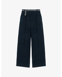 Maje - Wide-Leg Chain-Belt Tweed Trousers - Lyst