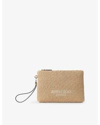 Jimmy Choo - Zipped Flat Embroidered-Logo Raffia Pouch - Lyst