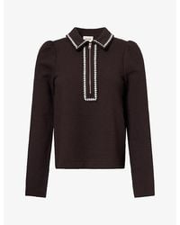 ME+EM - Textured Contrast-Trim Cotton-Blend Top - Lyst