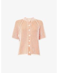ME+EM - Contrast-Rib Short-Sleeve Cotton Cardigan - Lyst