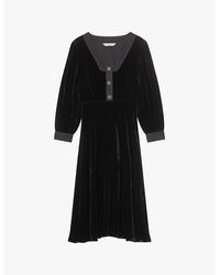LK Bennett - Cordelia Satin-Trim Velvet Midi Dress - Lyst