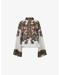 eem - Tie-Neck Floral-Print Woven Blouse - Lyst