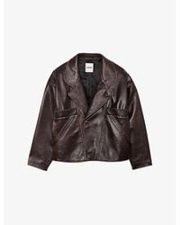 Sandro - Oversized-Collar Relaxed-Fit Leather Jacket - Lyst