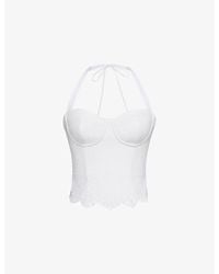 House Of Cb - Zizi Halter-Neck Broderie Stretch-Cotton Corset Top - Lyst