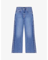Maje - Pearl-embellished Wide-leg Denim Jeans - Lyst
