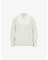 BOSS - Point-collar Gathered-shoulders Silk Blouse - Lyst