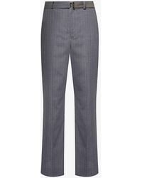 Sacai - Chalk Stripe Buckle-belt Relaxed-fit Wide-leg Woven Trousers - Lyst