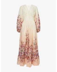 Zimmermann - Awaken Plunge Cotton-Poplin Maxi Dress - Lyst