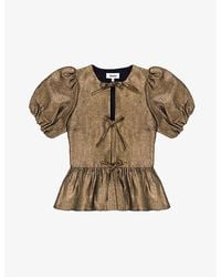Ro&zo - Tie-Front Puff-Sleeve Woven Top - Lyst