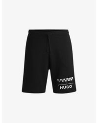 HUGO - Branded-Print Elasticated-Waist Cotton-Jersey Shorts - Lyst