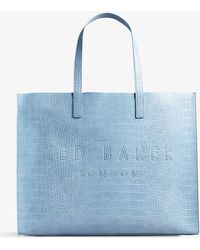 Ted Baker Check-embossed Leather Tote Bag in Black | Lyst Canada