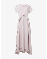 eem - Curved-Frill Pleated-Hem Woven Midi Dress - Lyst
