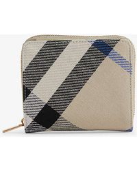 Burberry - Compact Check-print Woven-blend Wallet - Lyst