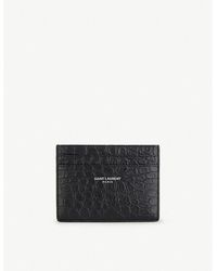 Saint Laurent - Branded Crocodile-embossed Leather Card Holder - Lyst