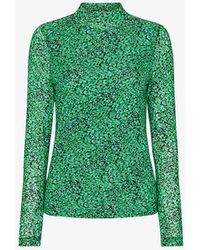 Whistles - Floral-pattern Long-sleeved Stretch-mesh Top - Lyst
