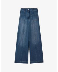 Reiss - Kira Contrast-stitch Wide-leg Mid-rise Cotton-blend Jeans - Lyst