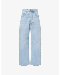 Bottega Veneta - Intrecciato-Patch Wide-Leg Cotton Denim Jeans - Lyst