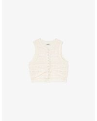 Sandro - Floral-Crochet Cropped Knitted Top - Lyst