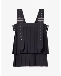 Noir Kei Ninomiya - Pleated Open-Side Wool-Blend Top - Lyst