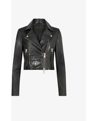 AllSaints - Elora Cropped Leather Biker Jacket - Lyst
