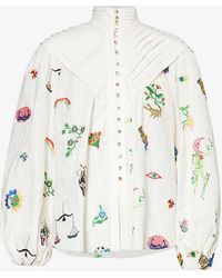 ALÉMAIS - Atticus Graphic-embroidered Linen Shirt - Lyst