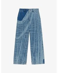 Loewe - Fishnet-print Wide-leg Mid-rise Jeans - Lyst