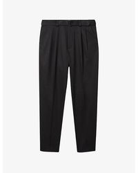 Reiss - Liquid Pleated Tapered-leg Stretch Cotton-blend Trousers - Lyst