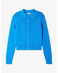 Sandro - Button-Embellished Patch-Pocket Wool-Blend Cardigan - Lyst