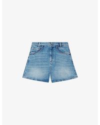 Maje - Braided-Trim Faded-Wash Denim Shorts - Lyst